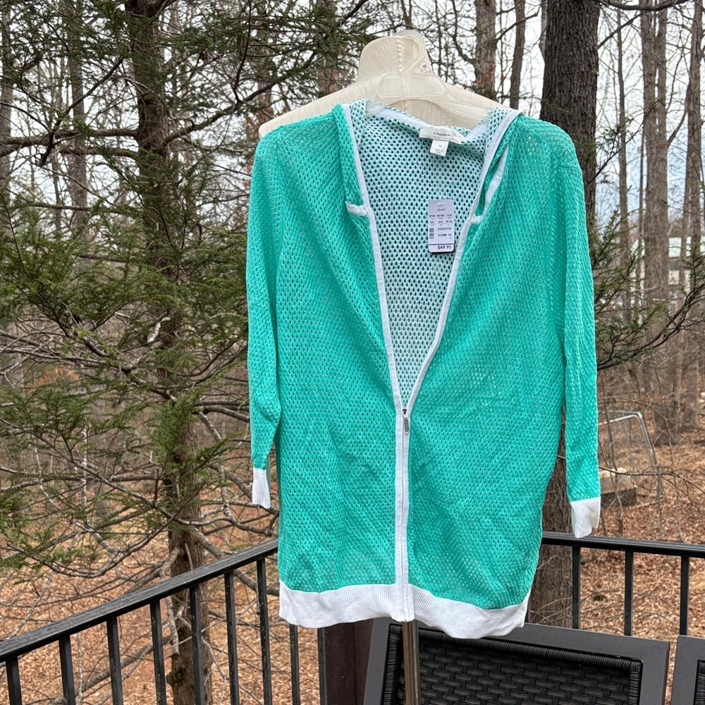 NWT CJ Banks Teal Mesh Zip-Up Hoodie 100% Cotton sz 1X